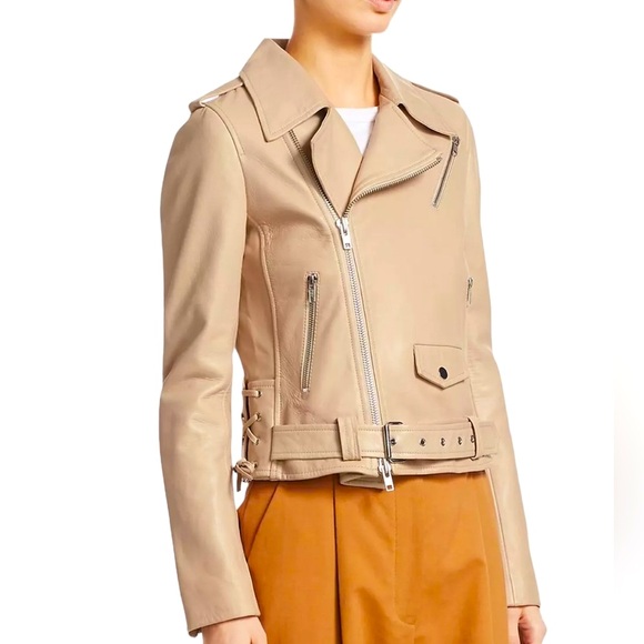 A.L.C. | $1,495 Dree Zip-Front Leather Moto Jacket in Tan/Camel, Size 8 - Picture 11 of 12